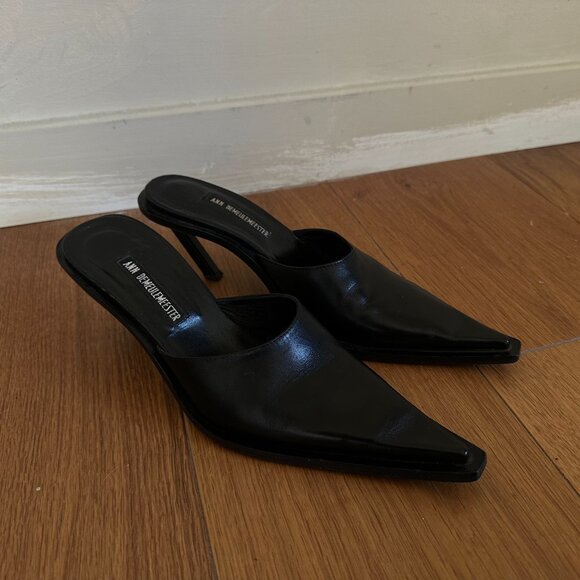 Vintage Ann Demeulemeester Black Leather Slanted Heel Mules SZ US 7.5 - Picture 3 of 5